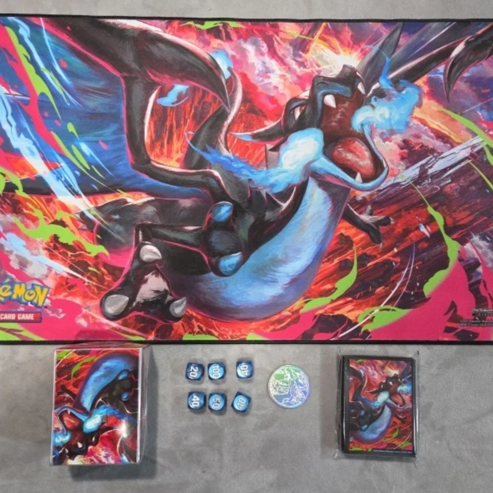 Mega Charizard X ex UPC Playmat, Deckbox, Sleeves, Coin, Damage Counters